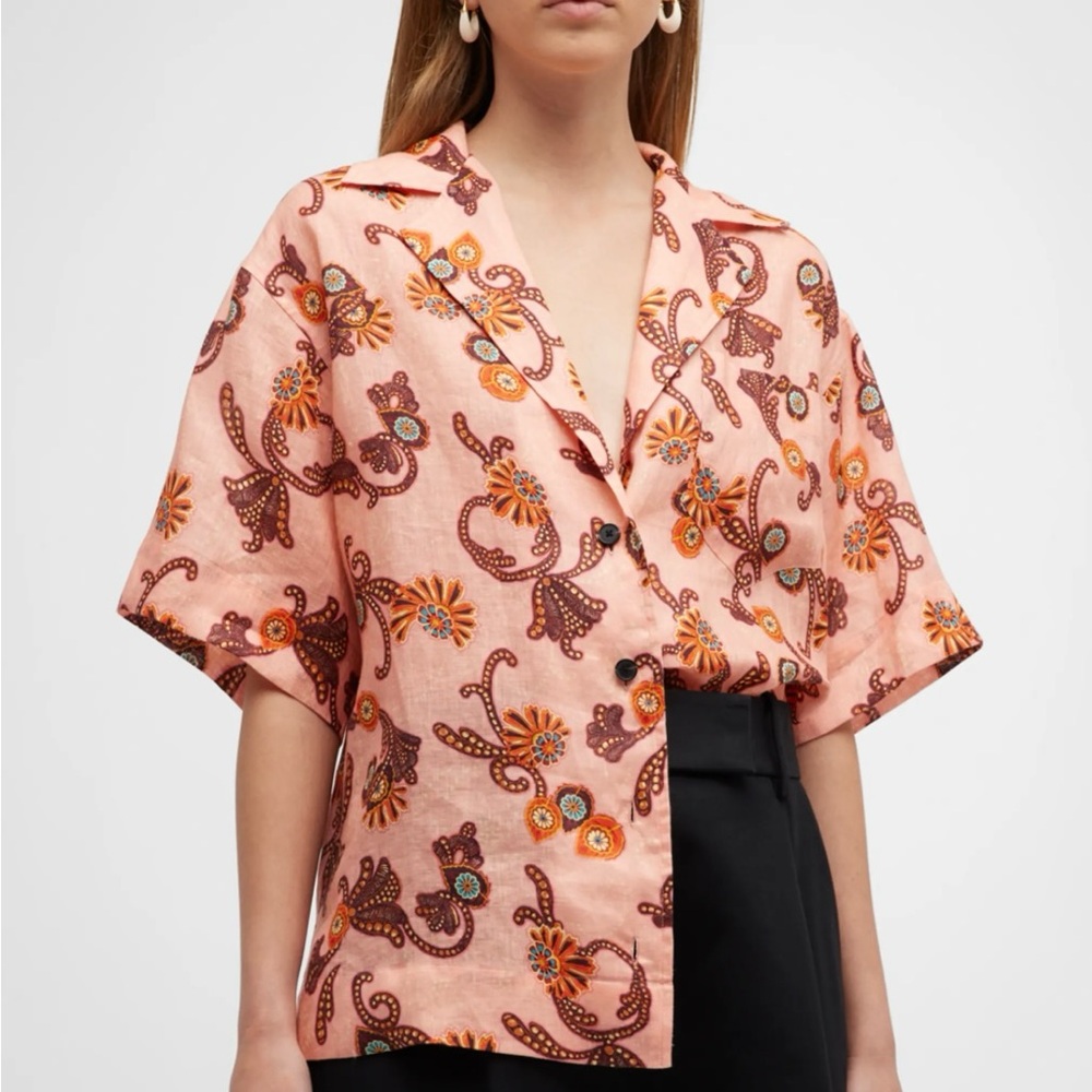 ALC Pink Boxy Button Down Shirt with Notched Collar